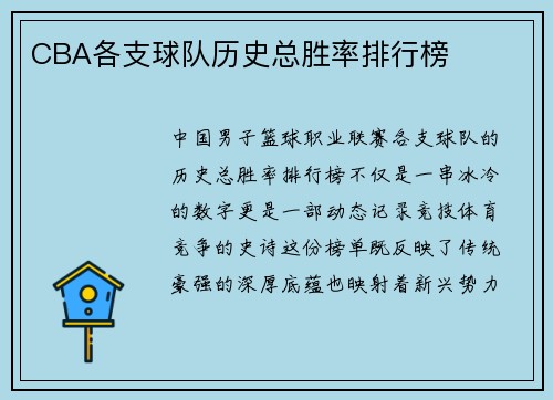 CBA各支球队历史总胜率排行榜