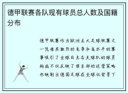 德甲联赛各队现有球员总人数及国籍分布